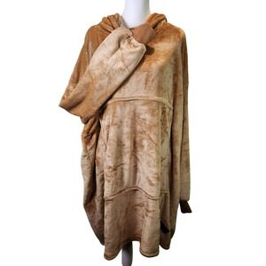 Catalonia Oversized Wearable Blanket Hoodie Plush Fleece Camel Brown One Size
